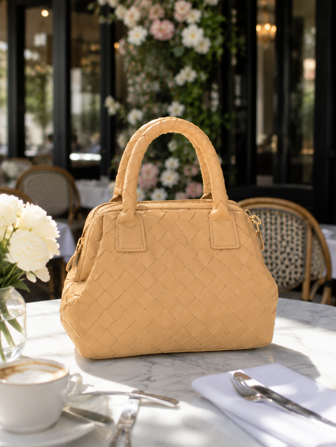 👜 Bottega-Style Woven Leather Handbag — Sage Green