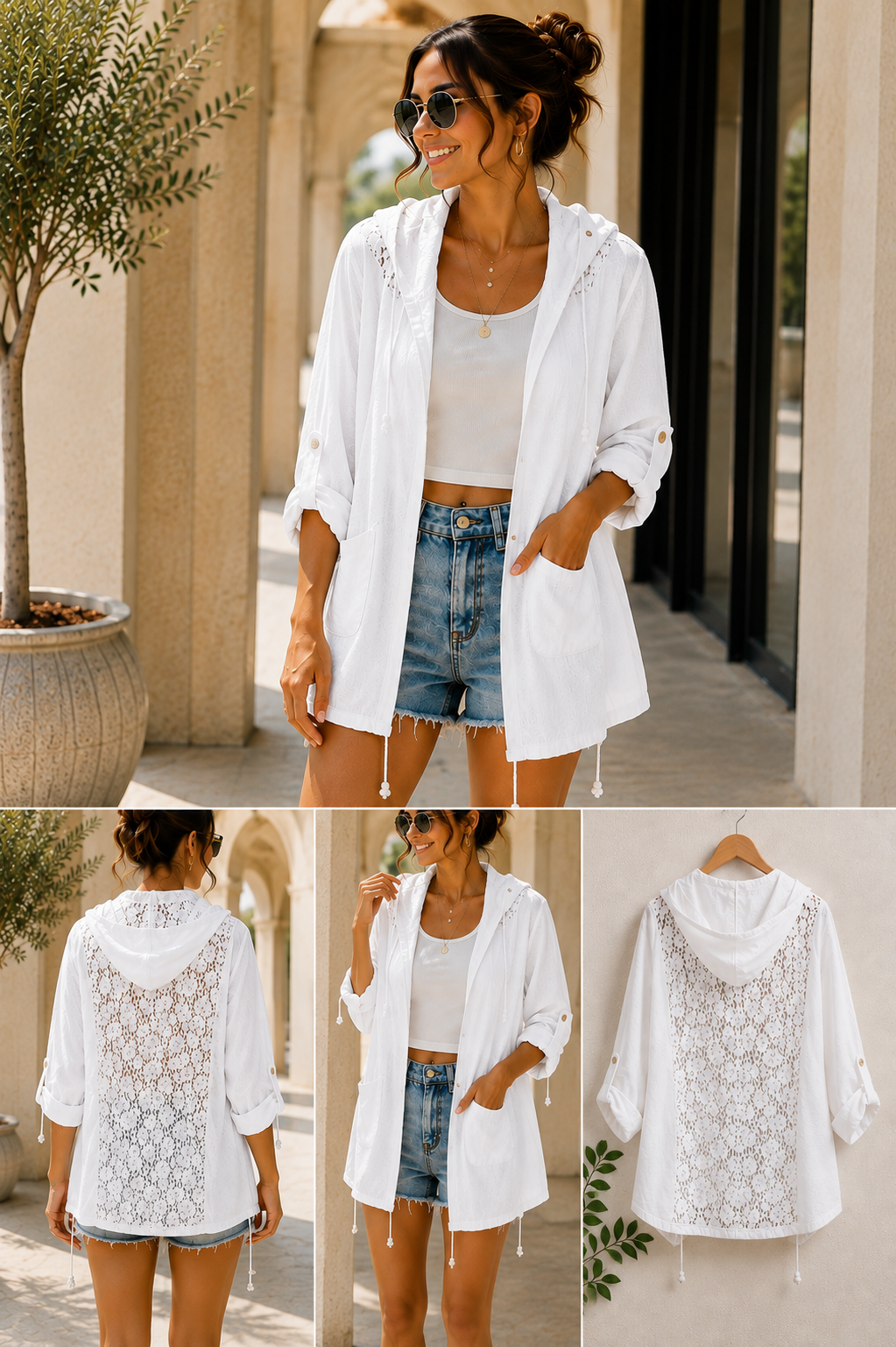 🤍 Lace-Back Hooded Jacket
