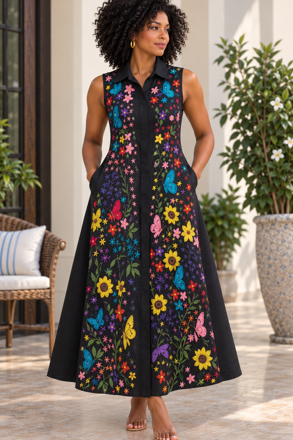 🌸 Midnight Garden Embroidered Shirt Dress 🦋