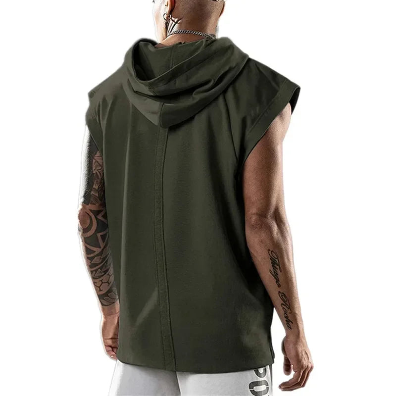 New Men's Fitness Pullover Sports Casual Tank Top Sleeveless Hooded Vest Loose Top