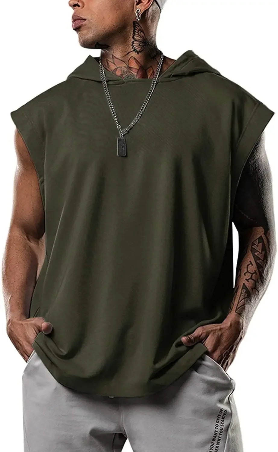 New Men's Fitness Pullover Sports Casual Tank Top Sleeveless Hooded Vest Loose Top