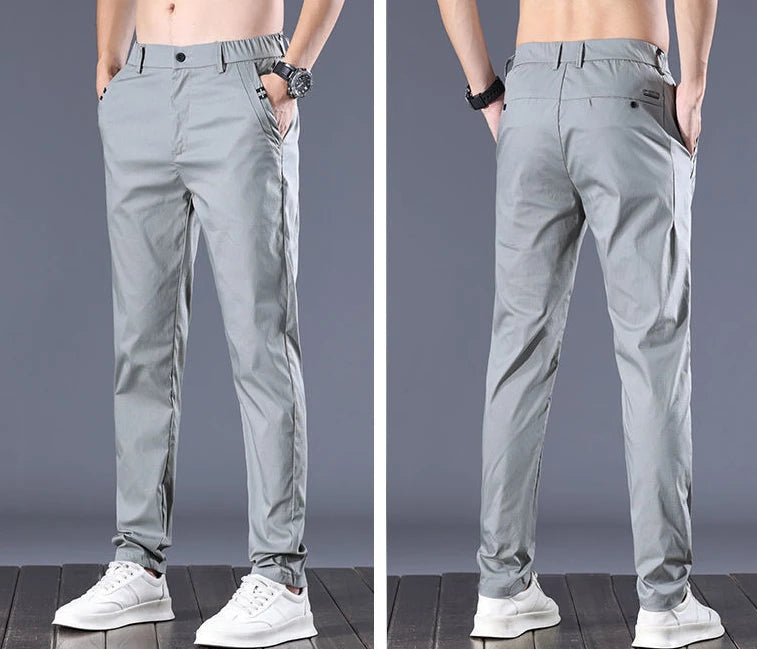 Male Suit Trousers Cotton Gray Straight Business Classic