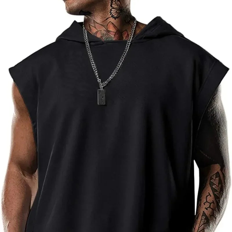 New Men's Fitness Pullover Sports Casual Tank Top Sleeveless Hooded Vest Loose Top