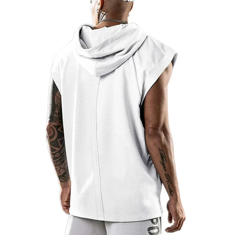 New Men's Fitness Pullover Sports Casual Tank Top Sleeveless Hooded Vest Loose Top