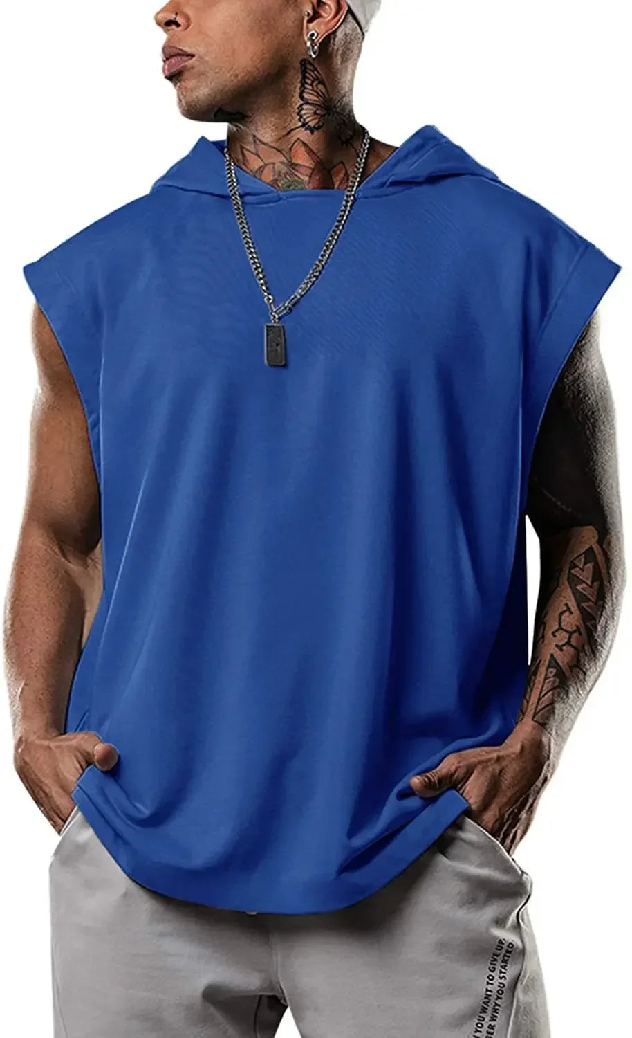 New Men's Fitness Pullover Sports Casual Tank Top Sleeveless Hooded Vest Loose Top
