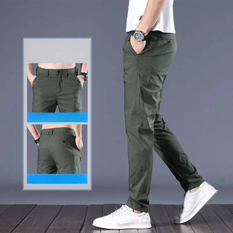 Male Suit Trousers Cotton Gray Straight Business Classic