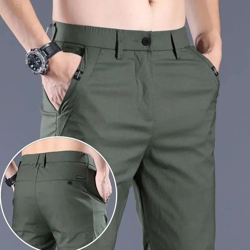 Male Suit Trousers Cotton Gray Straight Business Classic