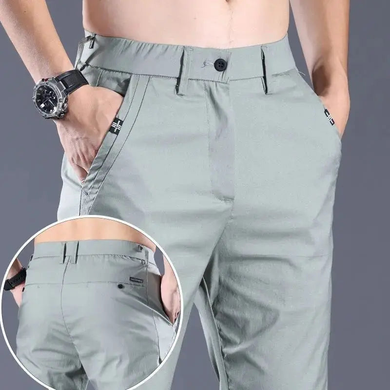 Male Suit Trousers Cotton Gray Straight Business Classic