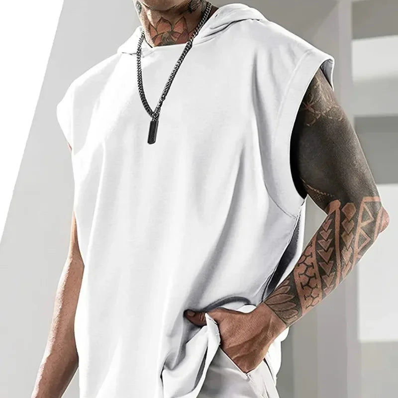New Men's Fitness Pullover Sports Casual Tank Top Sleeveless Hooded Vest Loose Top