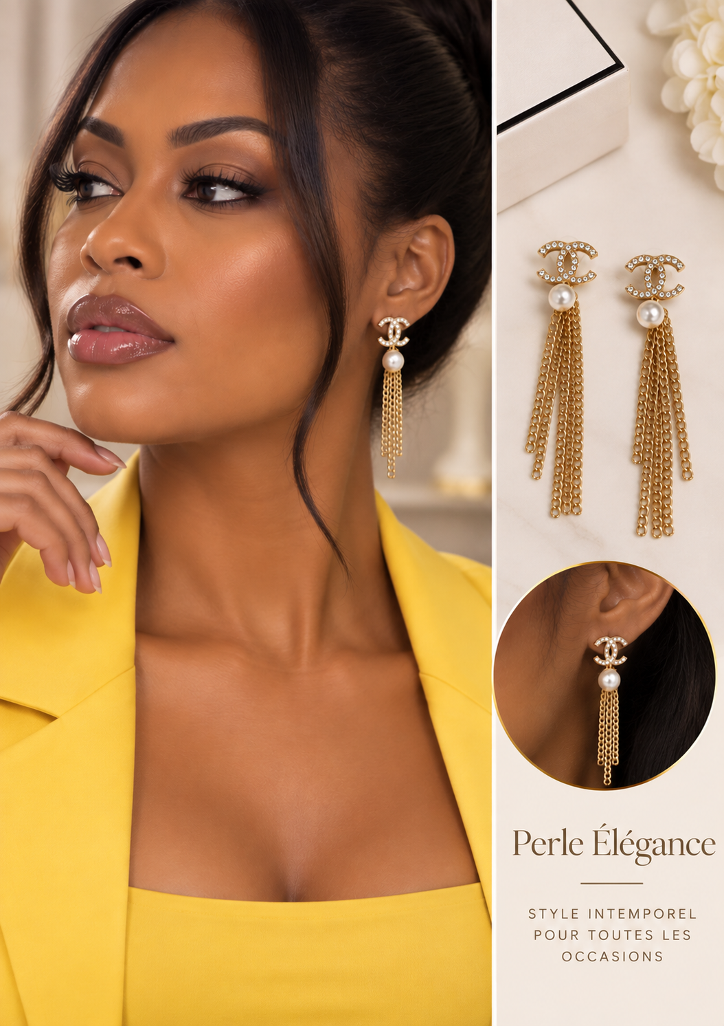 Perle Élégance – Crystal Pearl Tassel Earrings