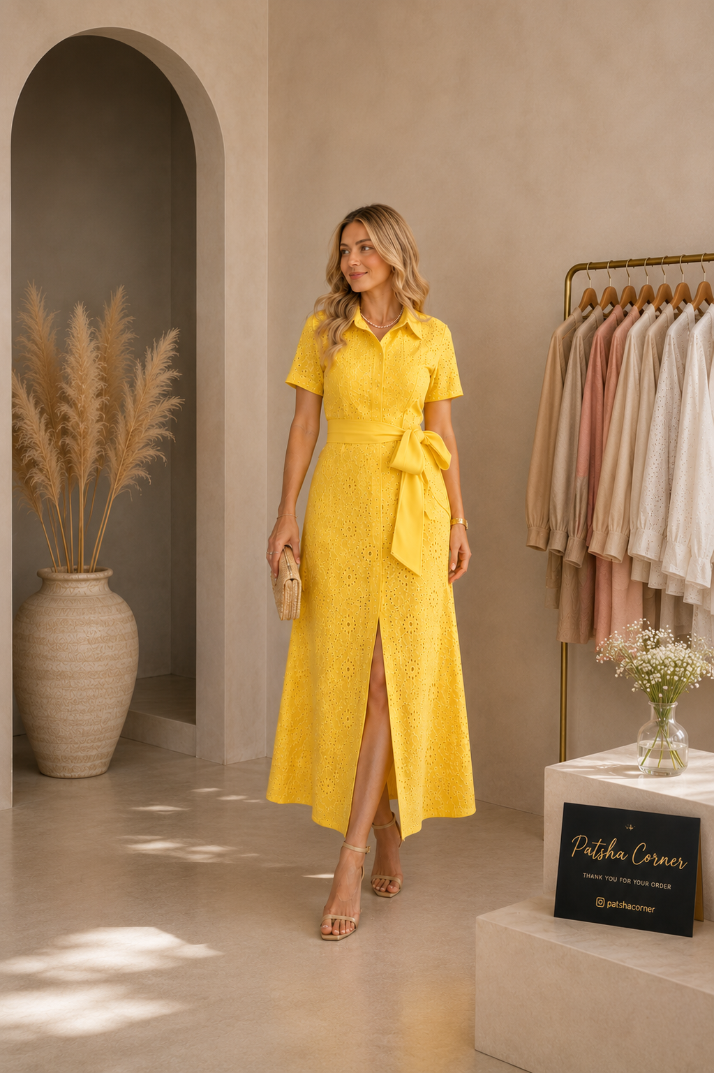 💛 Sunshine Eyelet Midi Dress