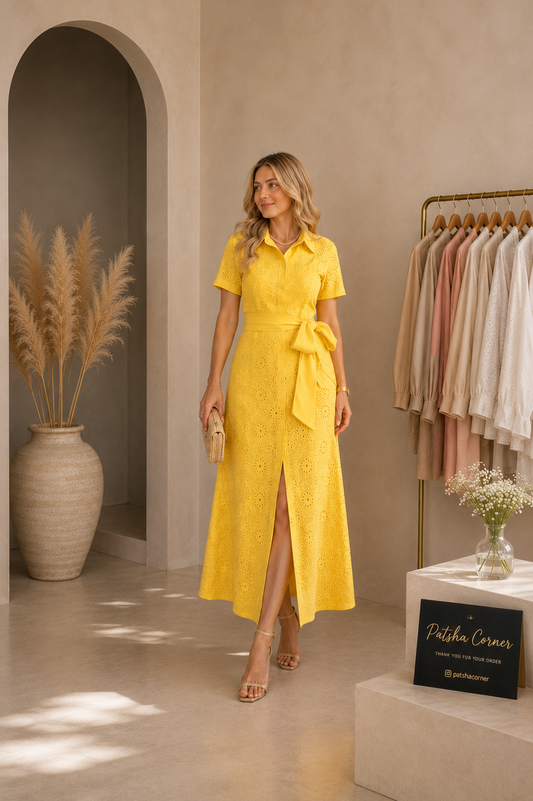 💛 Sunshine Eyelet Midi Dress