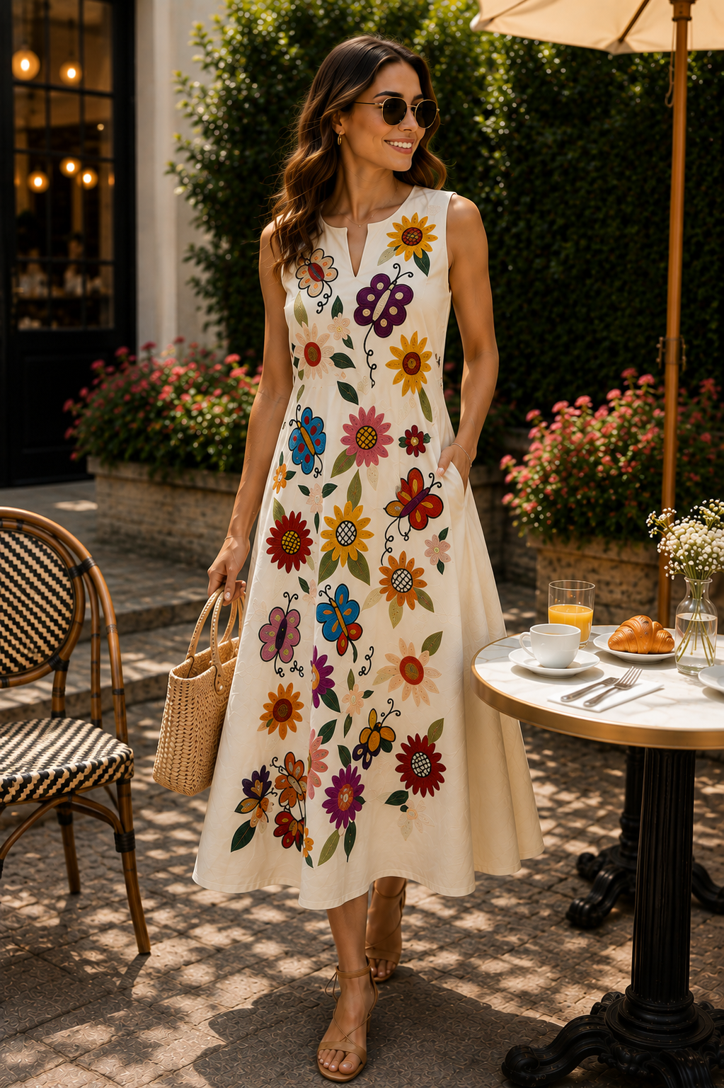 🌸 Embroidered Cotton-Linen Dress 👗
