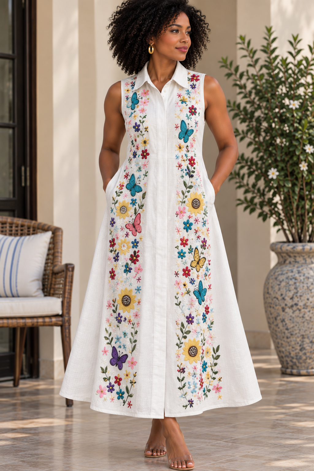 🌸 Midnight Garden Embroidered Shirt Dress 🦋