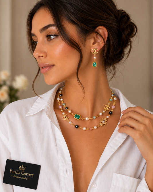 ✨ Bohemian Pearl &amp; Gemstone Double Necklace 💚