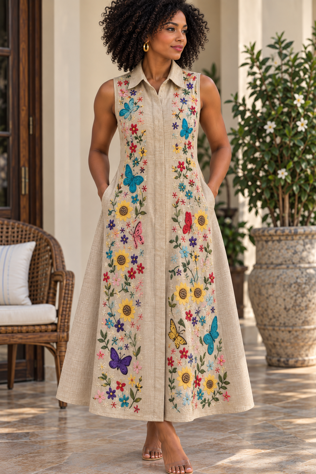 🌸 Midnight Garden Embroidered Shirt Dress 🦋