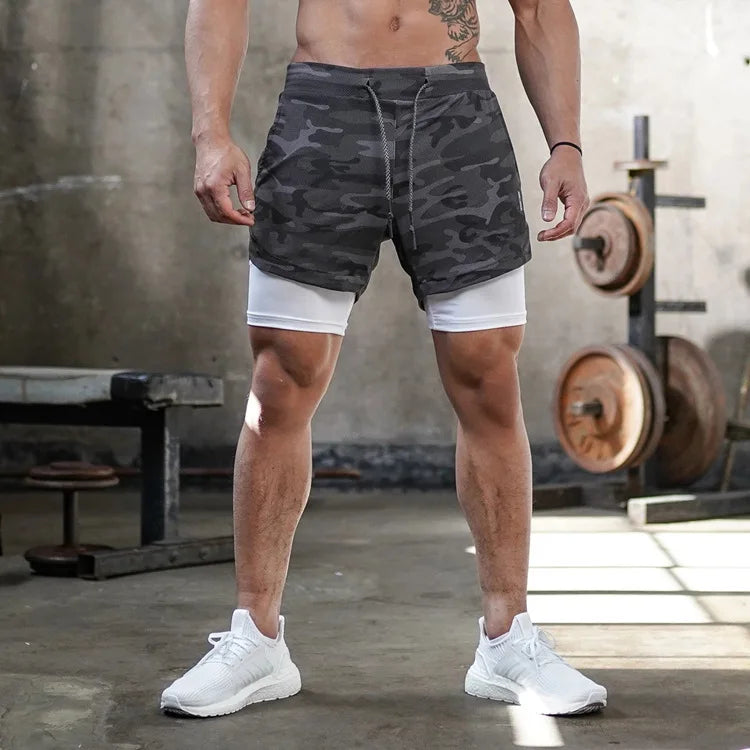 Running Shorts Men 2 In 1 Quick Dry Gym Workout Shorts Double-deck Fitness Training Jogging Short Pants Camo Sport Shorts Men