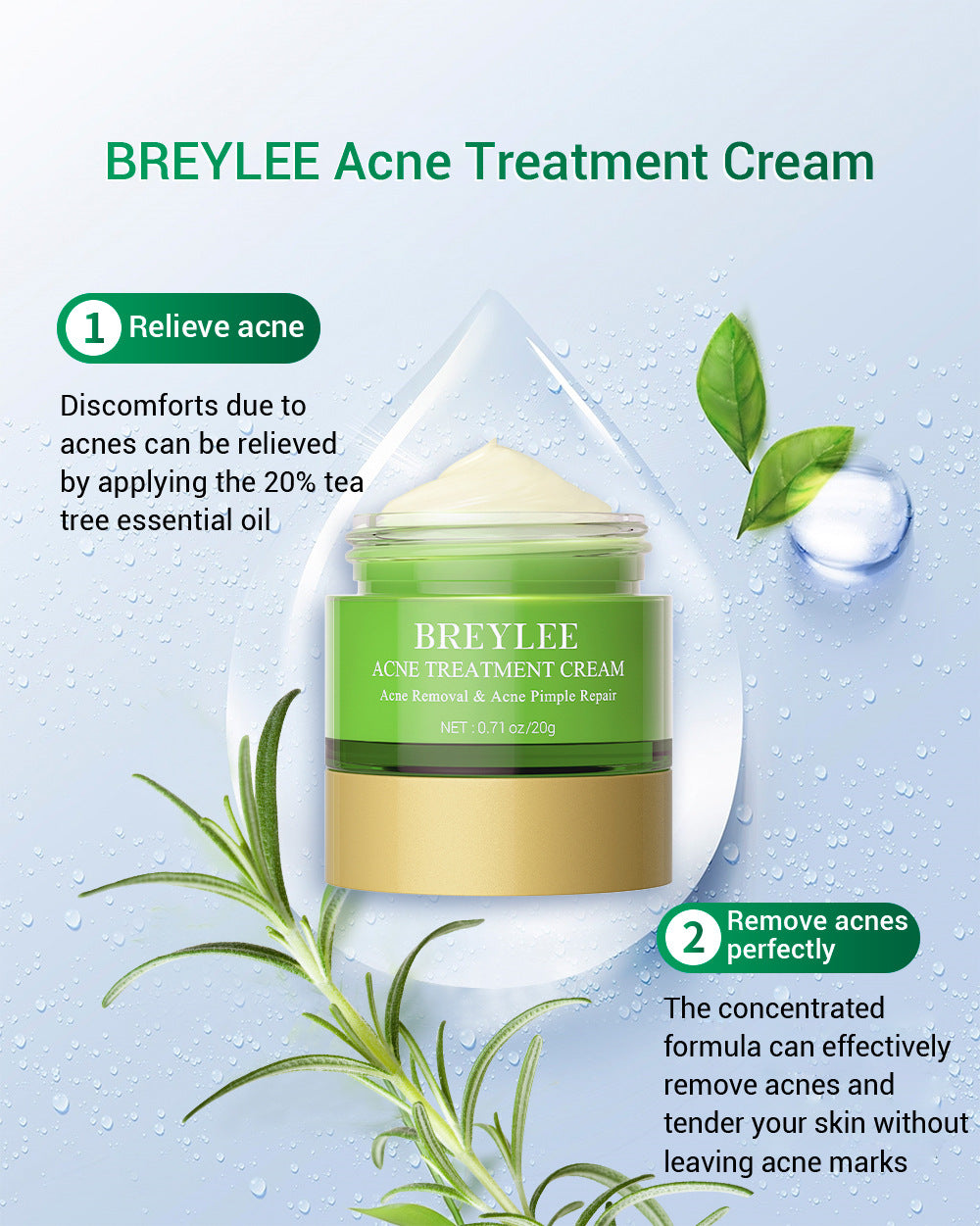 BREYLEE   Tea Tree Face Cream Moisturizing Water Oil Balance 20G 10PCS