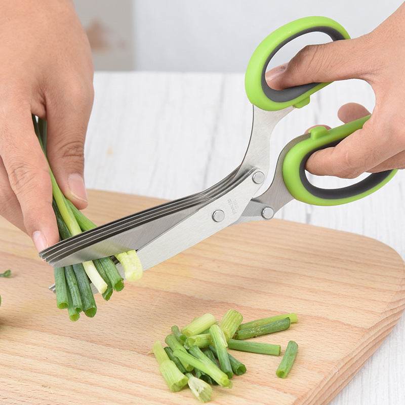 Multifunctional Muti Layers Stainless Steel Knives Multi-Layers KItchen Scissors Scallion Cutter Herb Laver Spices Cook Tool Cut