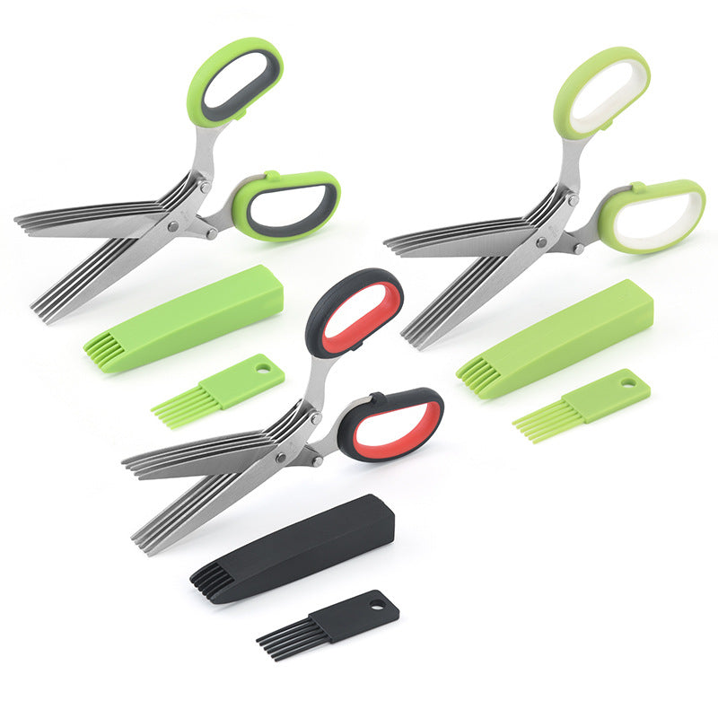 Multifunctional Muti Layers Stainless Steel Knives Multi-Layers KItchen Scissors Scallion Cutter Herb Laver Spices Cook Tool Cut