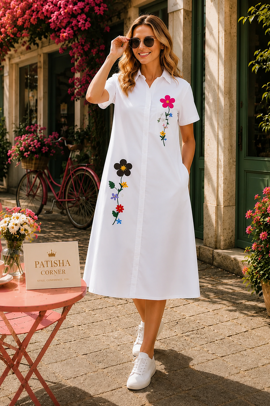 🌸 Floral Embroidered Shirt Dress ✨