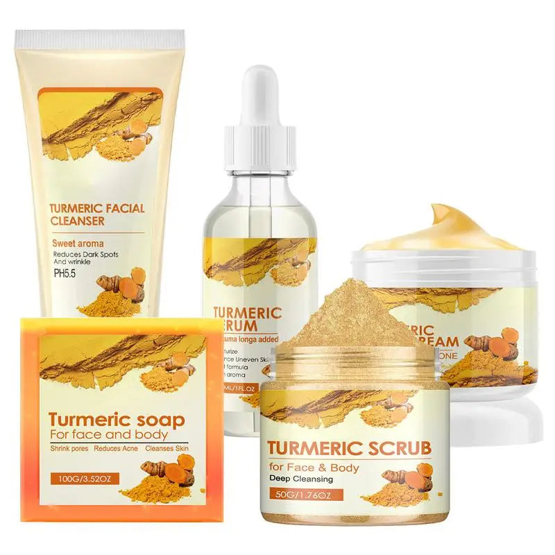 Turmeric Face Essence Turmeric Essentiall Oil Cleanser Face Scrub Turmeric Soap Black Spots Remove Repair Aging Whitening Serum