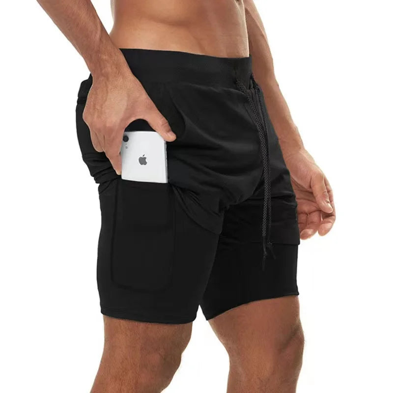 Men Running Shorts 2 In 1 Double Deck Quick Dry Gym Sportswear Fitness