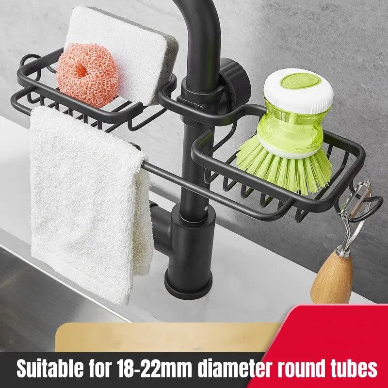 Adjustable Bathroom Faucet Storage Rack Drainage Shelf Sponge Dish Cloth Finishing Rack Shower