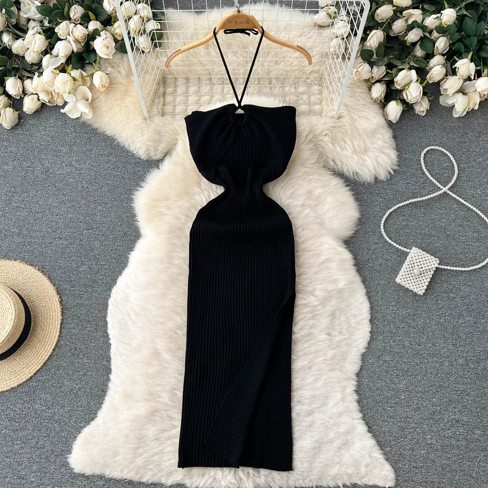 Crochet Bodycon Dress Cut Out Sexy Split Dresses Off Shoulder