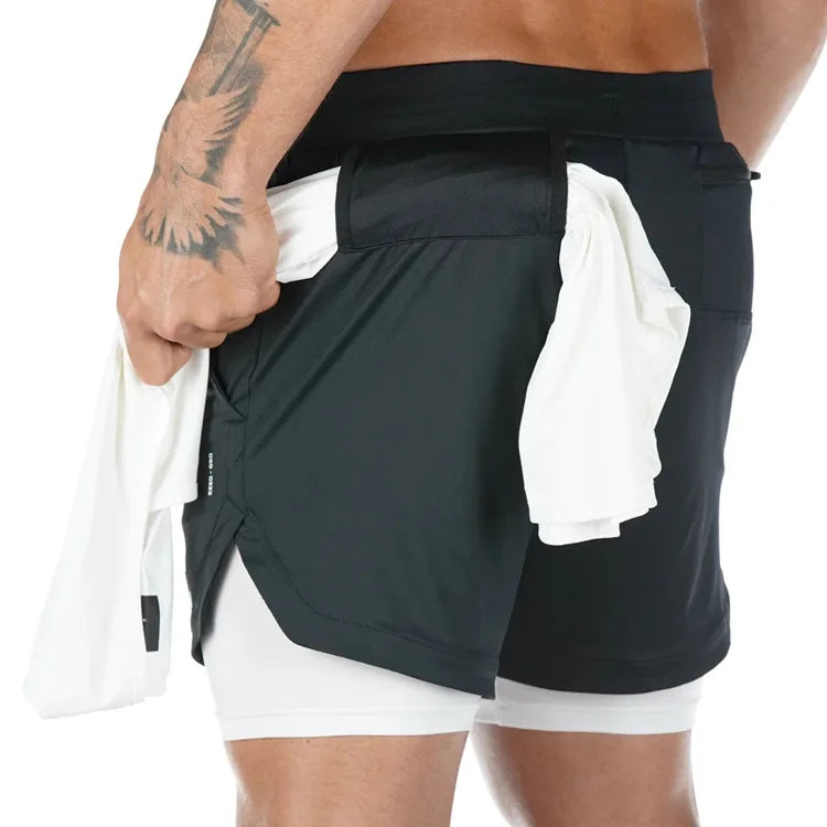 Running Shorts Men 2 In 1 Quick Dry Gym Workout Shorts Double-deck Fitness Training Jogging Short Pants Camo Sport Shorts Men