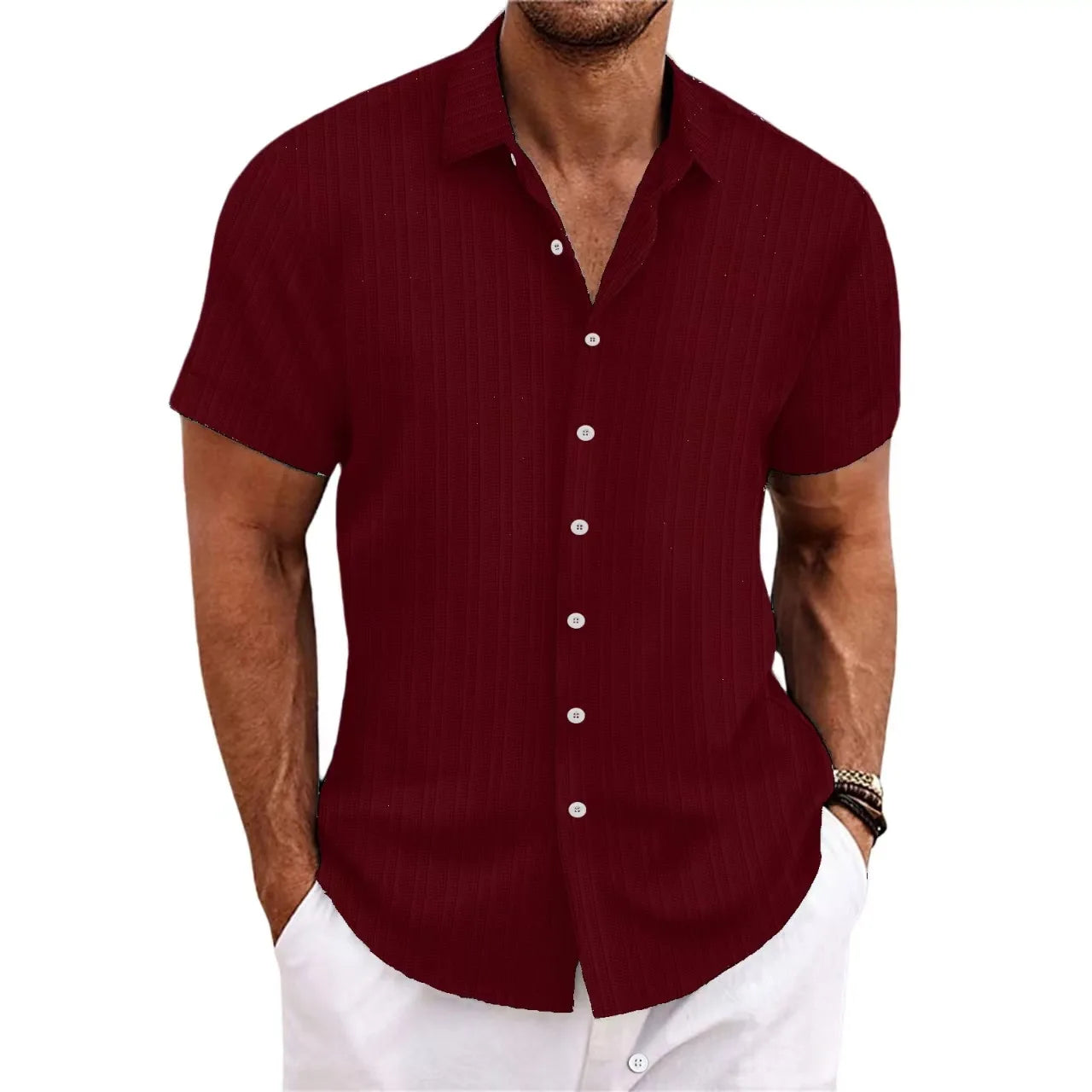 Men  Casual Shirt Cotton And Linen Stripes Casual Comfortable