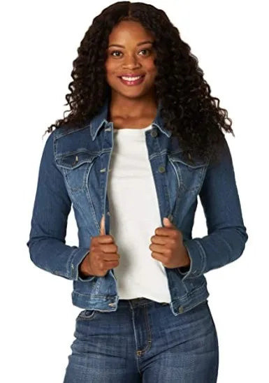 Women Denim Washed Long Sleeve Slim Fit Short Jacket Pockets Turn Down Collar Street Casual