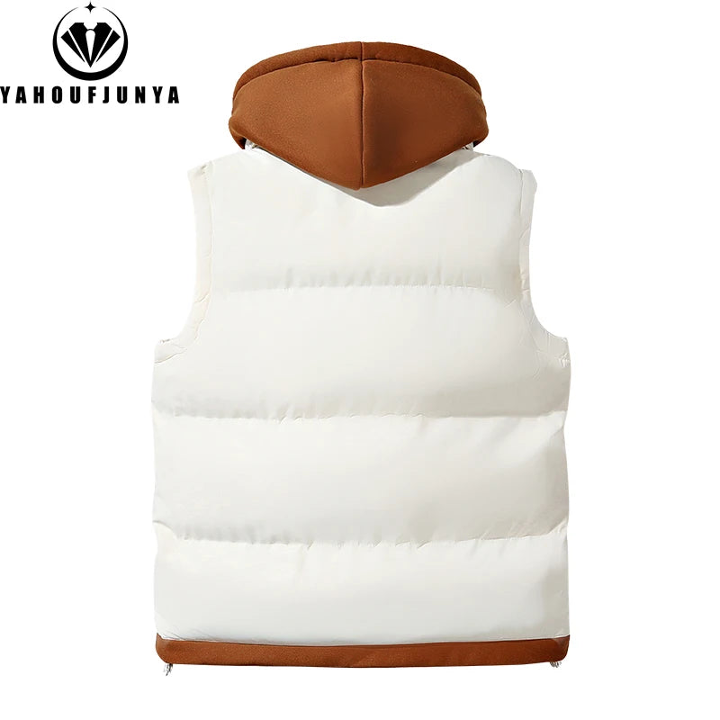 Hots Autumn Winter Men Outdoor Windproof Thick Warm Vest Men Hooded Sleeveless Waistcoat Casual Fashion Zipper Brand Vest Male