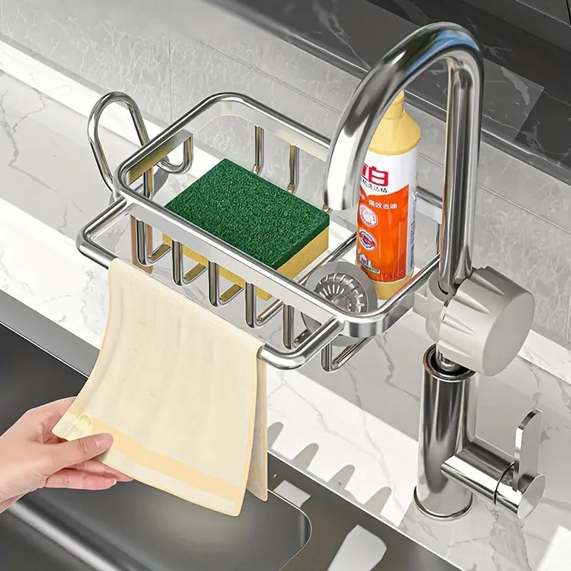 Adjustable Bathroom Faucet Storage Rack Drainage Shelf Sponge Dish Cloth Finishing Rack Shower