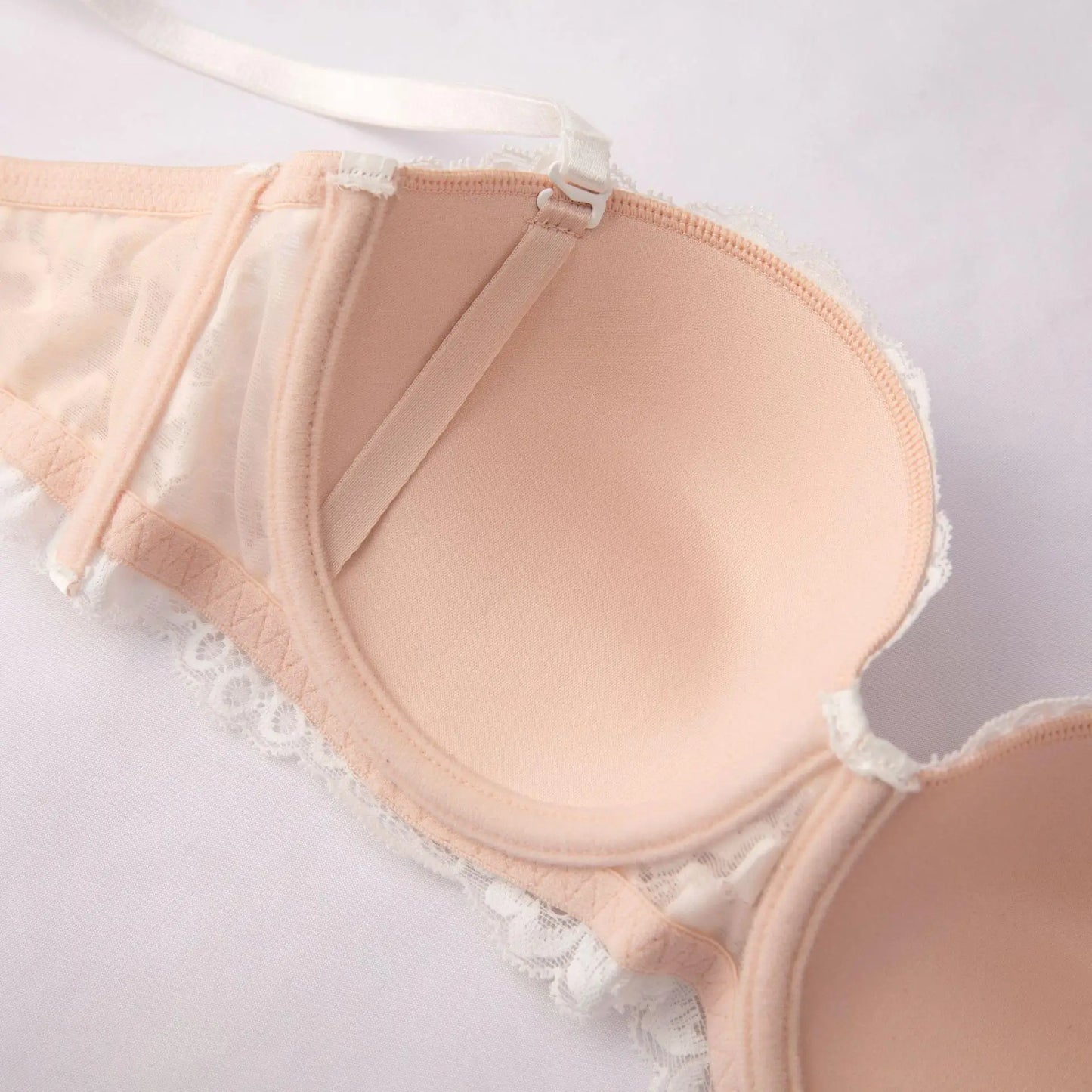 Women Half Cup Push Up Soft Lace Bra with Removable Straps