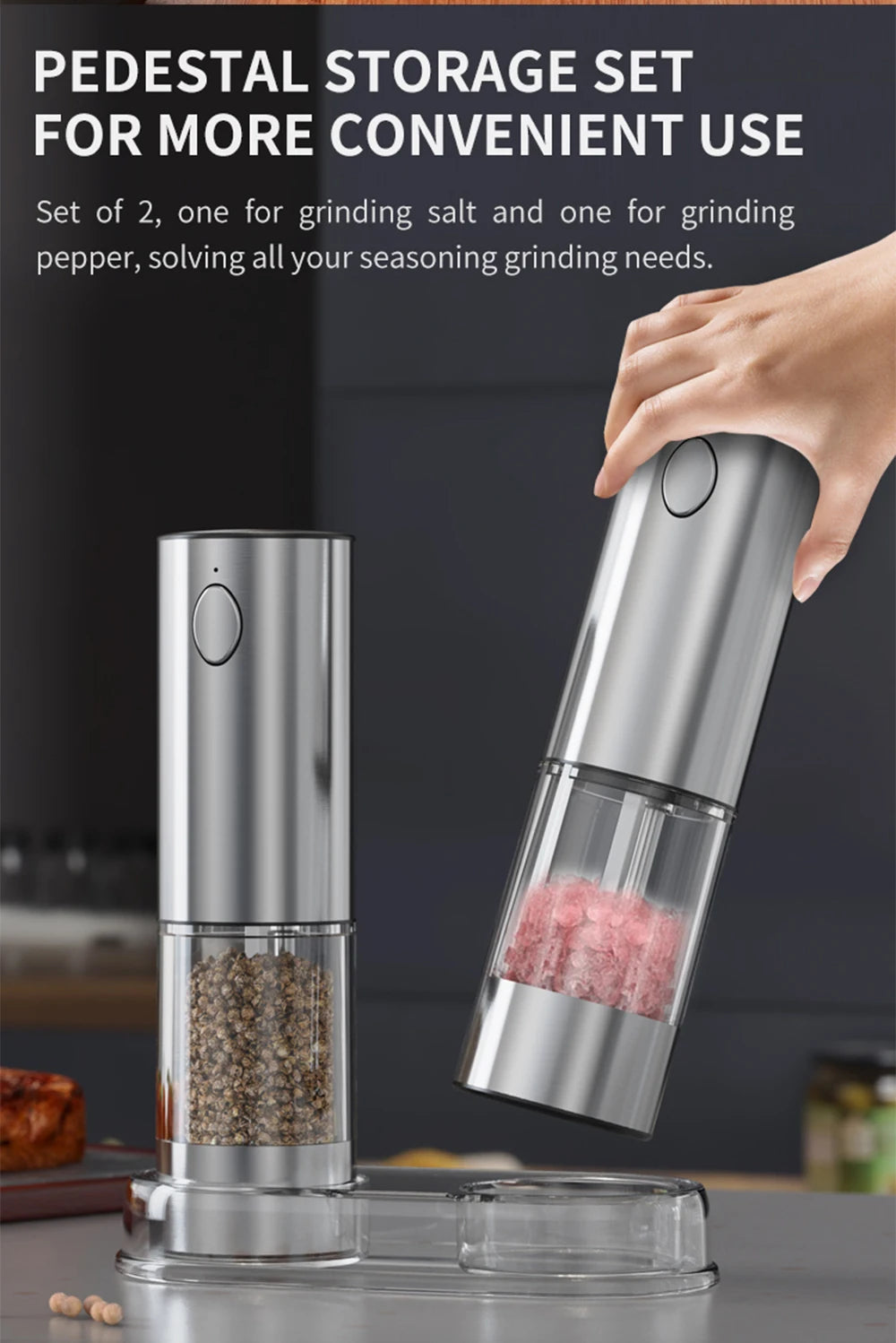 Electric Pepper Grinder Stainless Steel Salt And Pepper Grinder USB Rechargeable Adjustable Coarseness Spice Mill Kitchen Tool