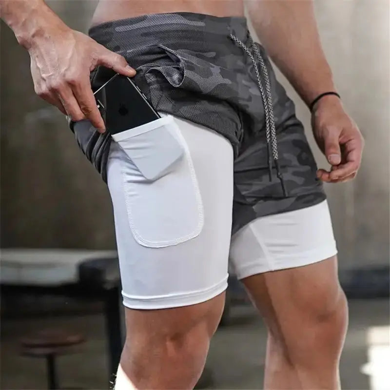 Men Running Shorts 2 In 1 Double Deck Quick Dry Gym Sportswear Fitness