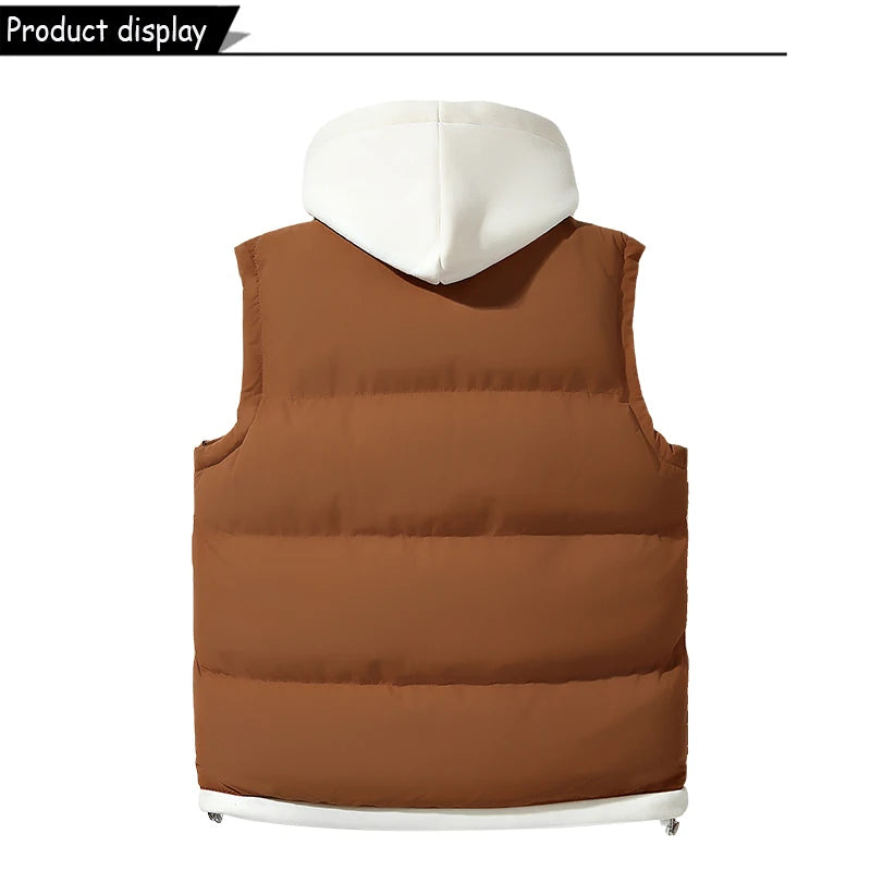 Hots Autumn Winter Men Outdoor Windproof Thick Warm Vest Men Hooded Sleeveless Waistcoat Casual Fashion Zipper Brand Vest Male