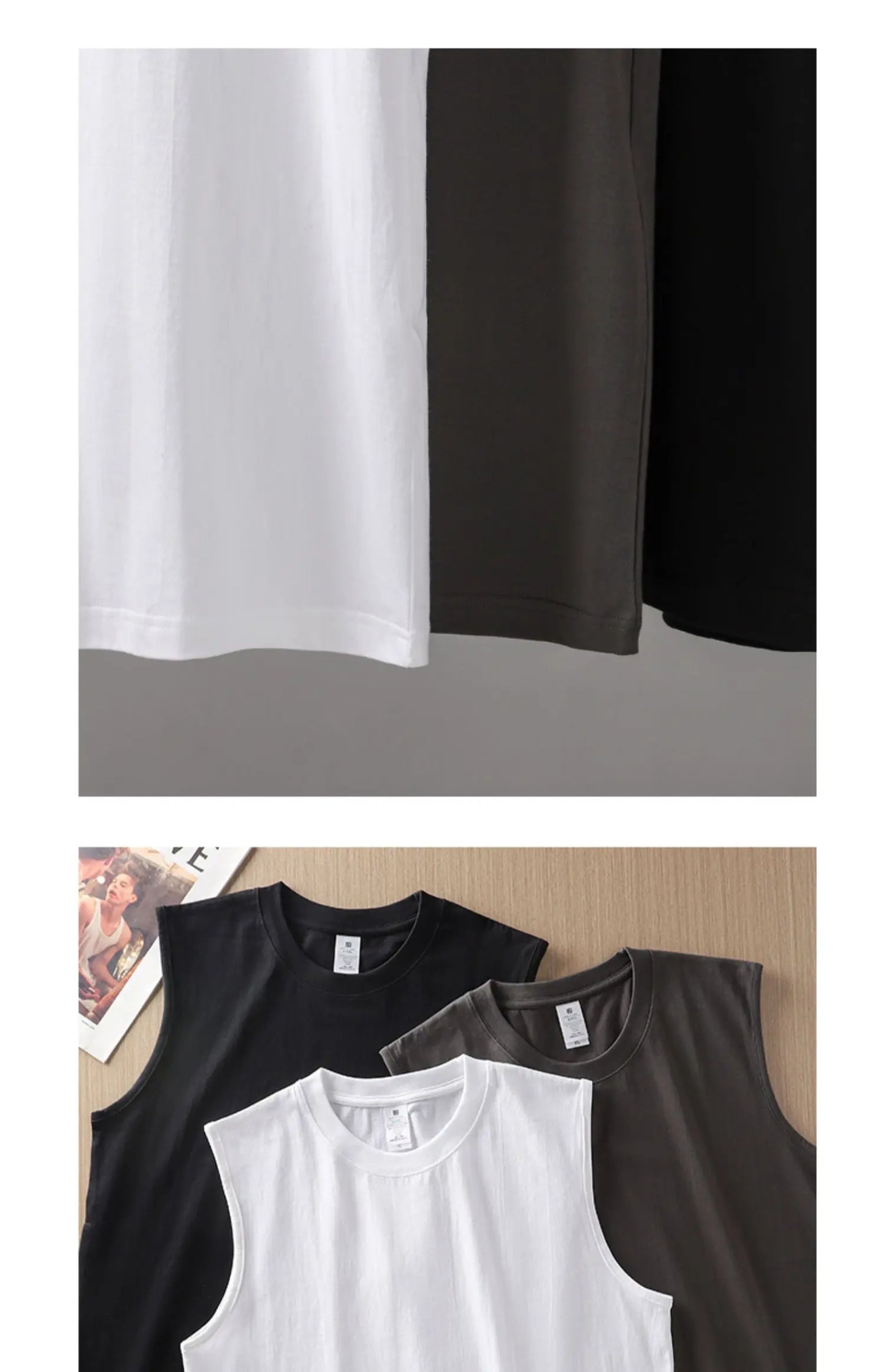 2pcs Solid Color Cotton Men's White Loose Sleeveless T-shirt Basic Models All-match Sports Running Tank Tops