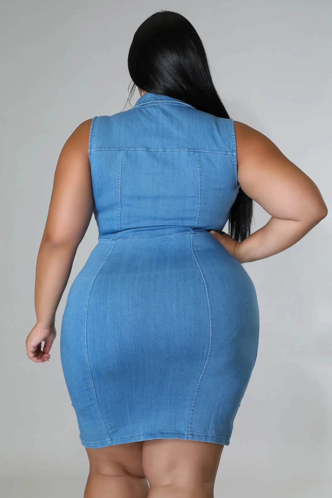 Sleeveless Zipper Denim Dress Plus Size Women Tank Elegant Dresses Fashion Lapel Wholesale Dropshipping