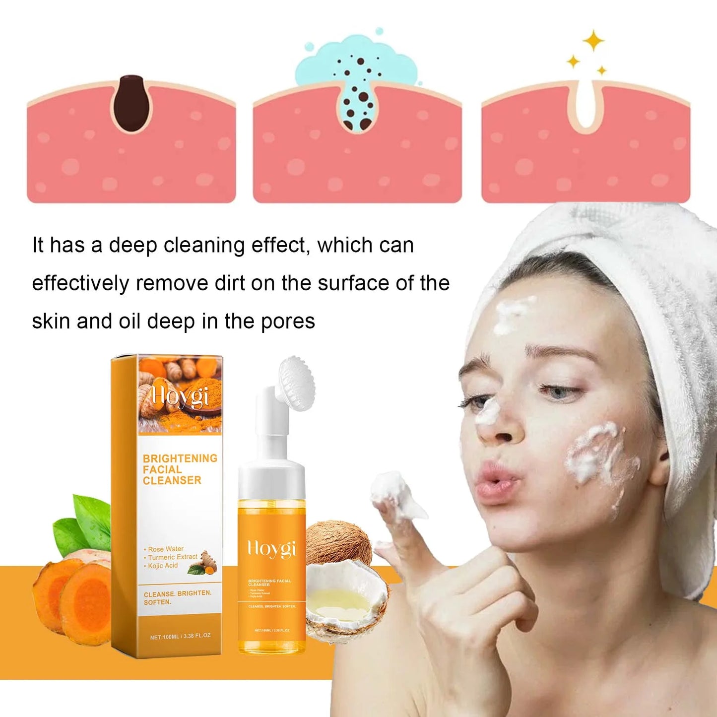 Turmeric Cleansing Mousse Brightening Face Wash Foam  Oil Control Blackhead Remover