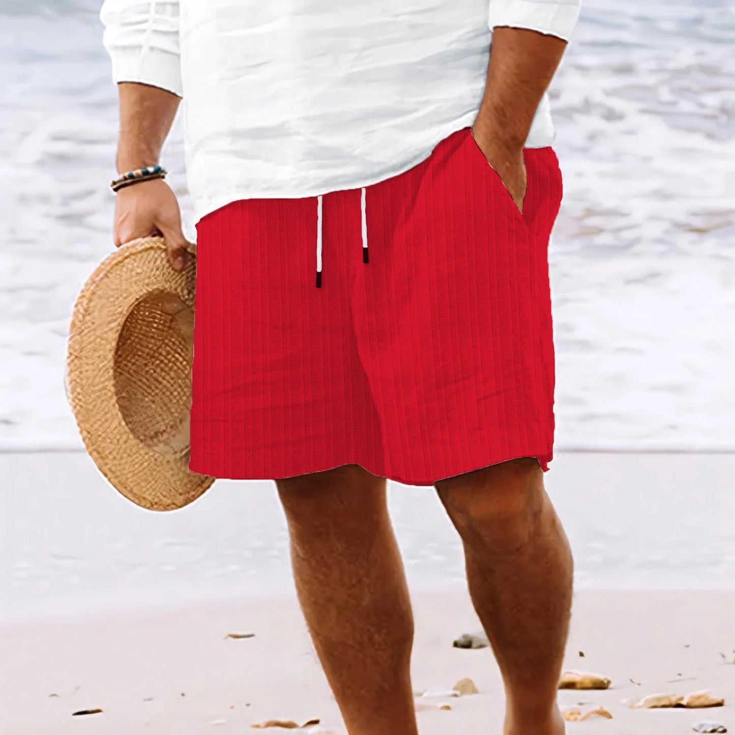 2024 Summer New beach pants casual pants Men's Shorts Solid color loose shorts Fashion Men's