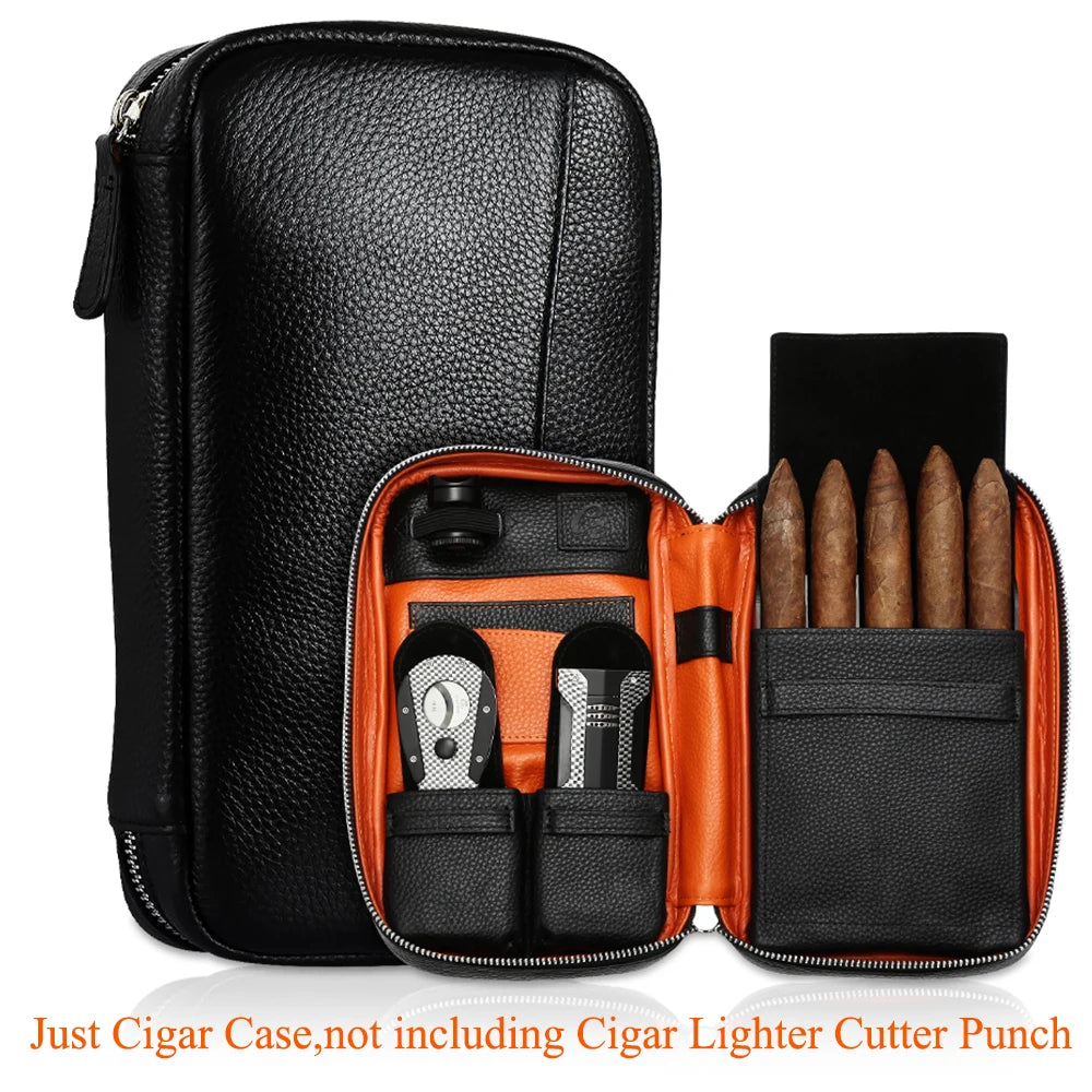 Leather Cigar Case Travel Humidor Portable Luxury Storage Cigar