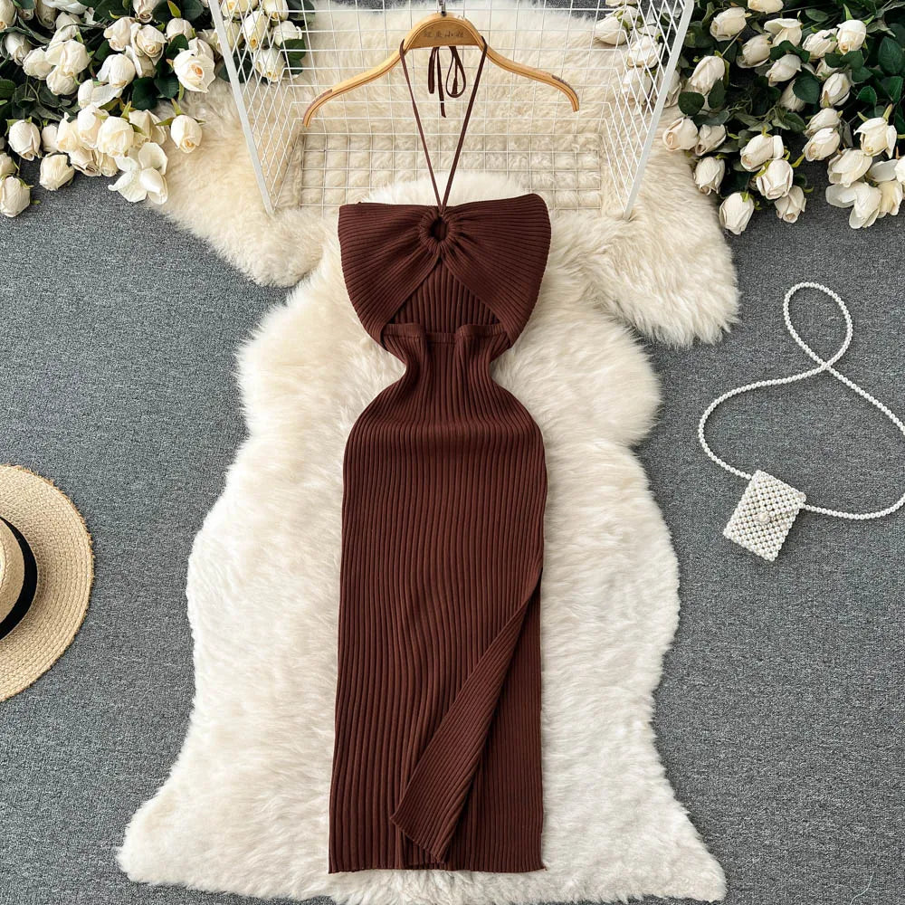 Crochet Bodycon Dress Cut Out Sexy Split Dresses Off Shoulder