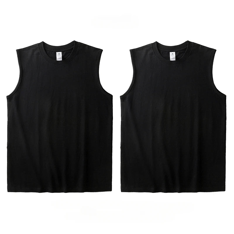 2pcs Solid Color Cotton Men's White Loose Sleeveless T-shirt Basic Models All-match Sports Running Tank Tops