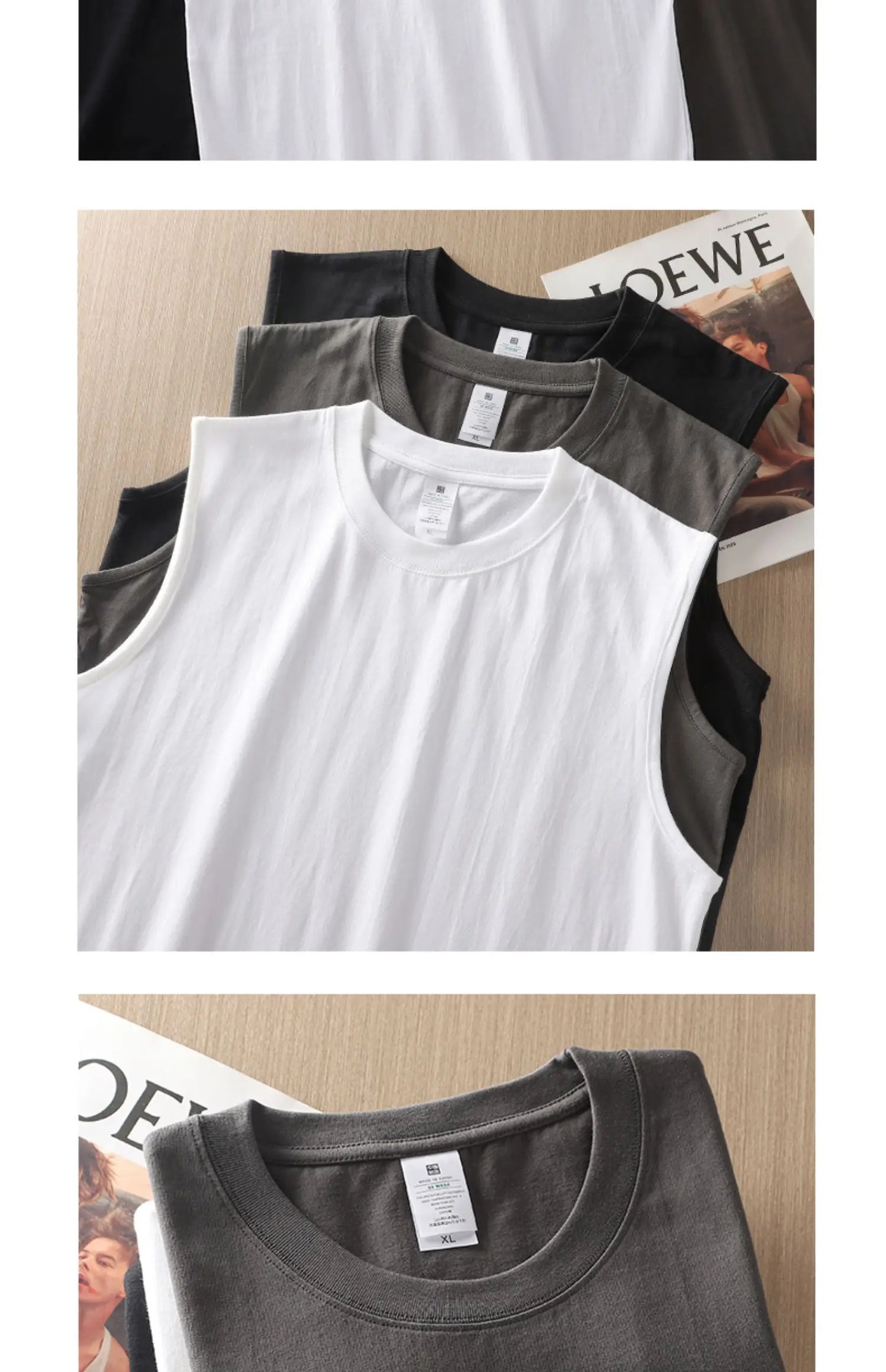 2pcs Solid Color Cotton Men's White Loose Sleeveless T-shirt Basic Models All-match Sports Running Tank Tops