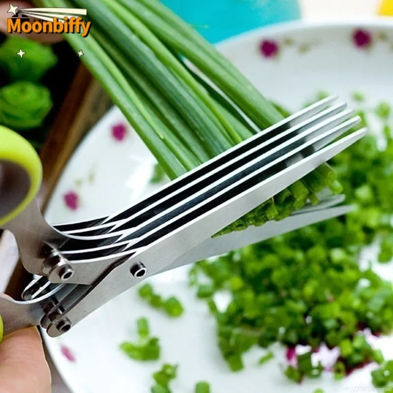 Multifunctional Muti Layers Stainless Steel Knives Multi-Layers KItchen Scissors Scallion Cutter Herb Laver Spices Cook Tool Cut