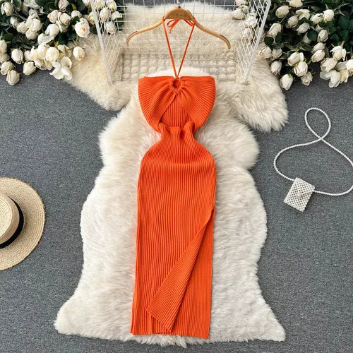 Crochet Bodycon Dress Cut Out Sexy Split Dresses Off Shoulder