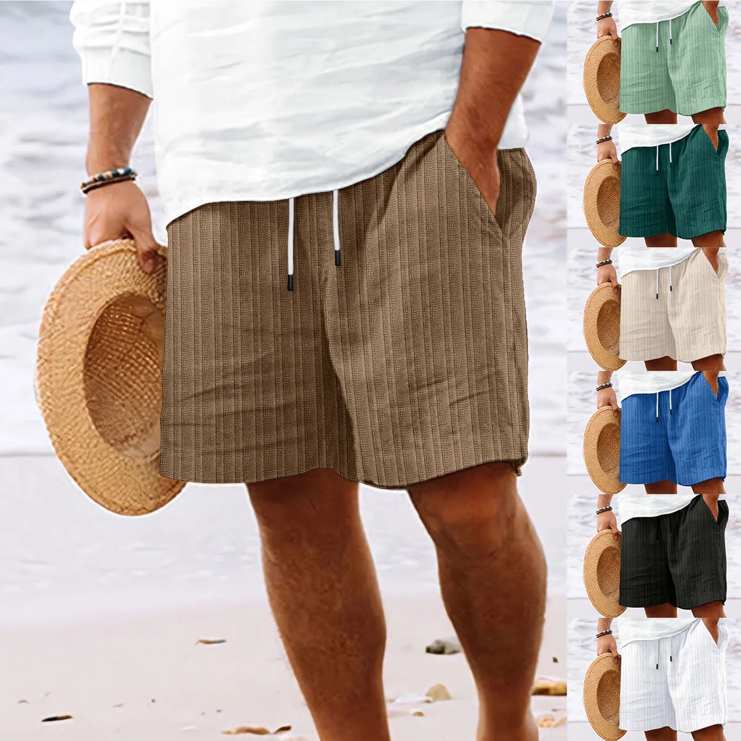 2024 Summer New beach pants casual pants Men's Shorts Solid color loose shorts Fashion Men's