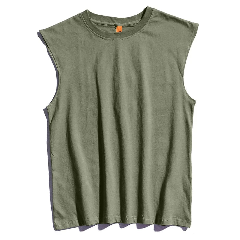 Men's Solid Color Vest Casual Sports  Cotton Round Neck Sleeveless T Shirt